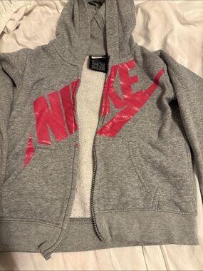 Nike Kids Gray Hoodie with Pink Logo Zip Front